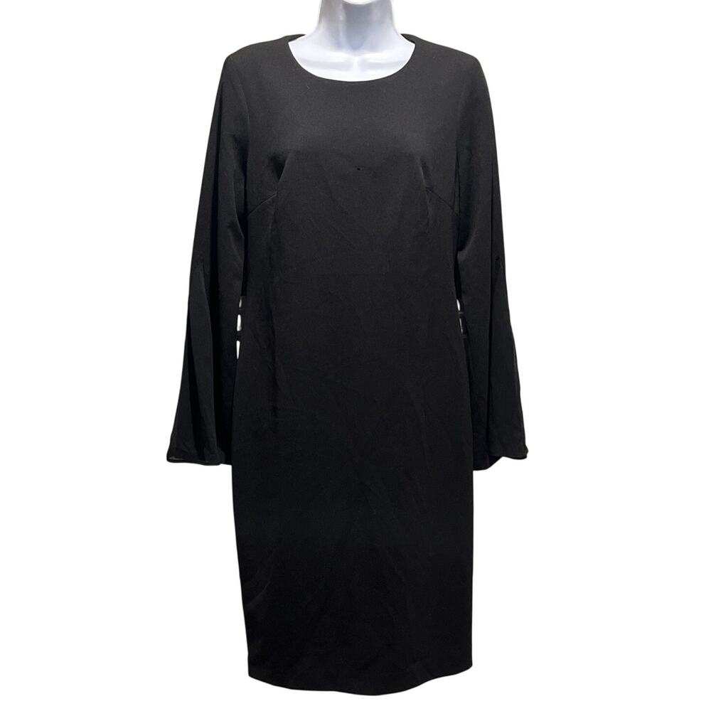 Calvin Klein Women's Black Midi Dress Bell Bat Wing Sleeves Size 8 AS IS